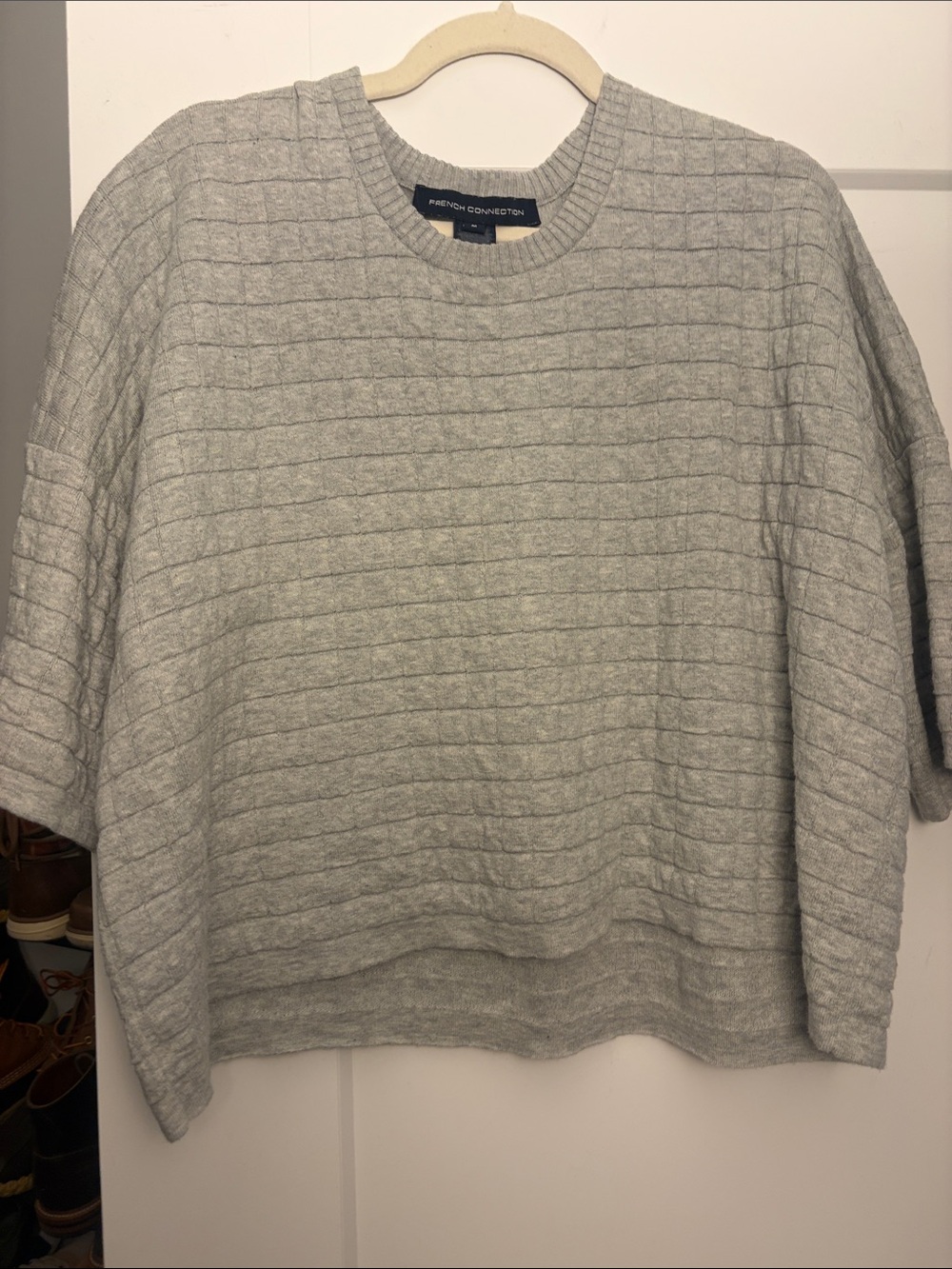 French Connection Heather Gray Ribbed Short Sleeve Sweater
